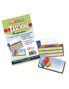Set 6 taschine adesive c/cartoncino portanome 8,2x5,2cm Ri.Plast 62060800 Colorosa COPRILIBRO-COPRIMAXI