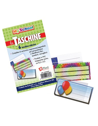 Set 6 taschine adesive c/cartoncino portanome 8,2x5,2cm Ri.Plast 62060800 Colorosa COPRILIBRO-COPRIMAXI