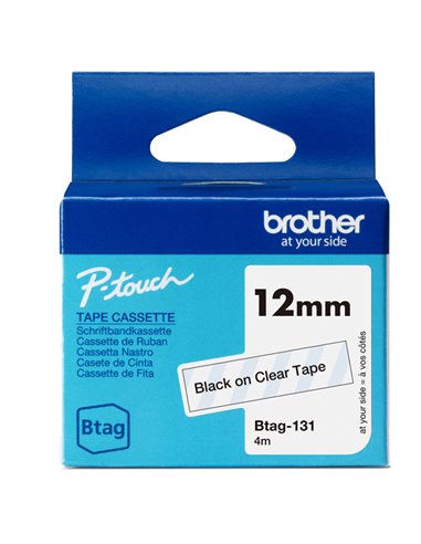 Brother Nastro BTAG131 da 12MM nero su trasparente - lunghezza 4 mt BTAG131