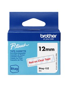 Nastro BTAG132  da 12MM rosso su trasparente - lunghezza 4 m BTAG132