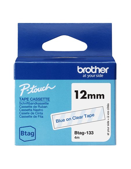 Nastro BTAG133  da 12MM blu su trasparente - lunghezza 4 m BTAG133