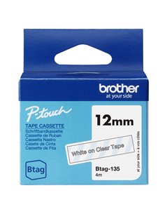 Brother Nastro BTAG135  da 12MM bianco su trasparente - lunghezza 4 m BTAG135