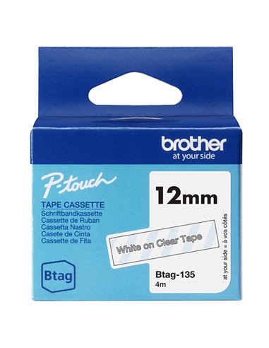 Brother Nastro BTAG135  da 12MM bianco su trasparente - lunghezza 4 m BTAG135