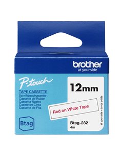 Brother Nastro BTAG232  da 12MM rosso su bianco - lunghezza 4 m BTAG232