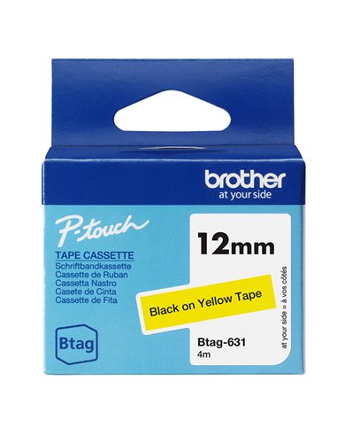 Brother Nastro BTAG631 da 12MM nero su giallo - lunghezza 4 m BTAG631 BROTHER ETICHETTE-NASTRI-TAMPONI PER ETICHETTATRICI E P...