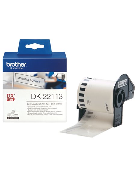 NASTRO ADES IN PELLICOLA NERO/TRASPARENTE 62MM - 15.24MT LUNGHEZZA DK22113 BROTHER ETICHETTE-NASTRI-TAMPONI PER ETICHETTATRIC...