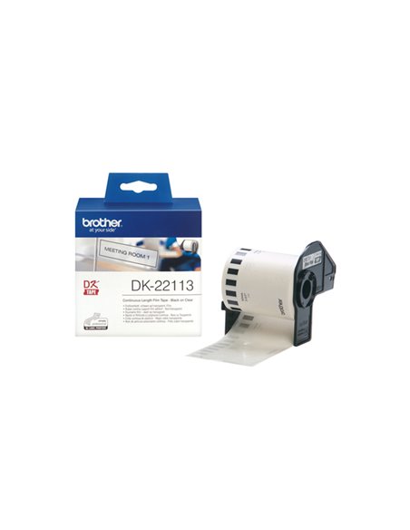 NASTRO ADES IN PELLICOLA NERO/TRASPARENTE 62MM - 15.24MT LUNGHEZZA DK22113 BROTHER ETICHETTE-NASTRI-TAMPONI PER ETICHETTATRIC...