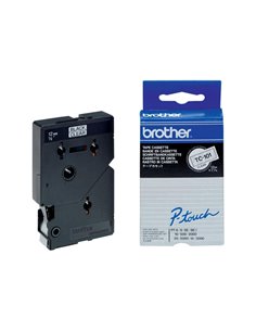NASTRI SERIE TC DA 12 MM - COLORE NASTRO: TRASPARENTE - COLORE SCRITTA: NERO TC101 BROTHER ETICHETTE-NASTRI-TAMPONI PER ETICH...