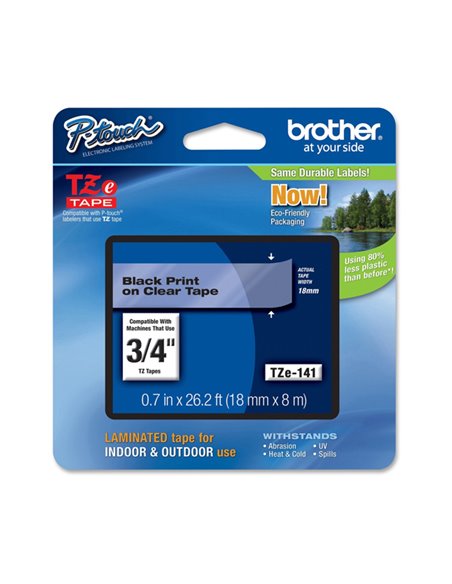 NASTRO BROTHER TZE-141 18MMx8MT NERO/TRASPARENTE TZE141