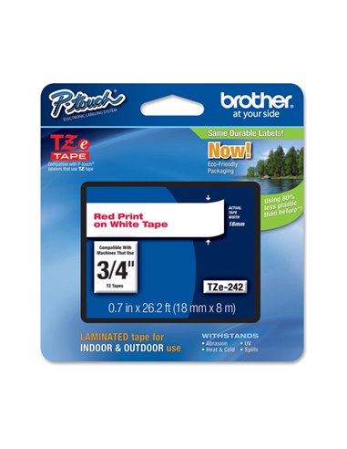 NASTRO LAMINATO BROTHER TZE-242 18MMx8MT ROSSO/BIANCO TZE242 BROTHER ETICHETTE-NASTRI-TAMPONI PER ETICHETTATRICI E PREZZATRICI