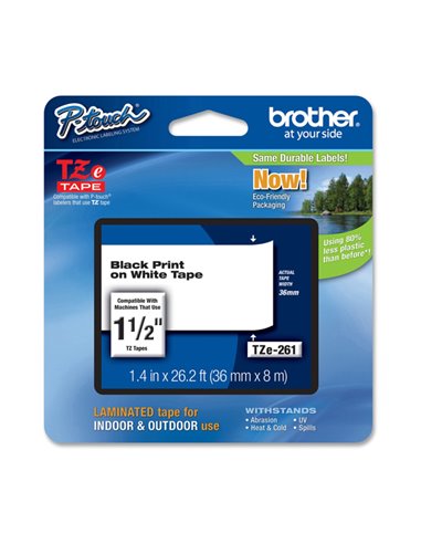 NASTRO BROTHER TZ-e261 36MMX8MT NERO/BIANCO TZ-E261 BROTHER ETICHETTE-NASTRI-TAMPONI PER ETICHETTATRICI E PREZZATRICI