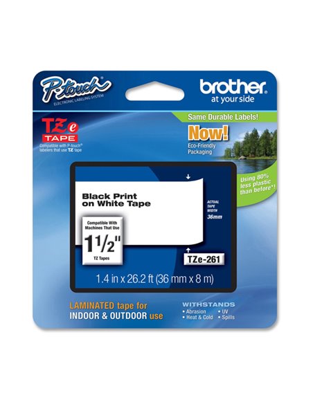 NASTRO BROTHER TZ-e261 36MMX8MT NERO/BIANCO TZ-E261 BROTHER ETICHETTE-NASTRI-TAMPONI PER ETICHETTATRICI E PREZZATRICI
