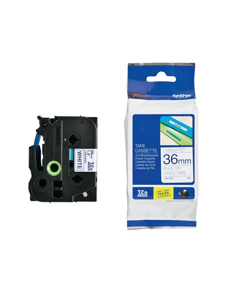 NASTRO LAMINATO BROTHER TZE-263 36MMx8MT BLU/BIANCO TZE263 BROTHER ETICHETTE-NASTRI-TAMPONI PER ETICHETTATRICI E PREZZATRICI