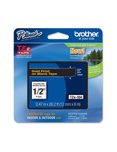 NASTRO LAMINATO BROTHER TZE-334 12MMx8MT ORO/NERO TZE334 BROTHER ETICHETTE-NASTRI-TAMPONI PER ETICHETTATRICI E PREZZATRICI