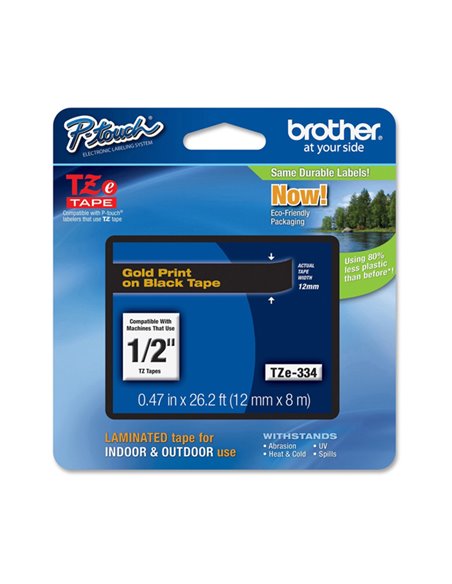 NASTRO LAMINATO BROTHER TZE-334 12MMx8MT ORO/NERO TZE334 BROTHER ETICHETTE-NASTRI-TAMPONI PER ETICHETTATRICI E PREZZATRICI