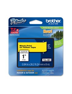 NASTRO NERATZE-651 SU FONDO GIALLO PT 9200PC PT 9200DX 24MM TZE-651 BROTHER ETICHETTE-NASTRI-TAMPONI PER ETICHETTATRICI E PRE...
