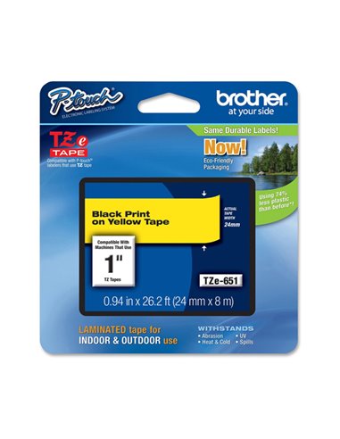 NASTRO NERATZE-651 SU FONDO GIALLO PT 9200PC PT 9200DX 24MM TZE-651 BROTHER ETICHETTE-NASTRI-TAMPONI PER ETICHETTATRICI E PRE...