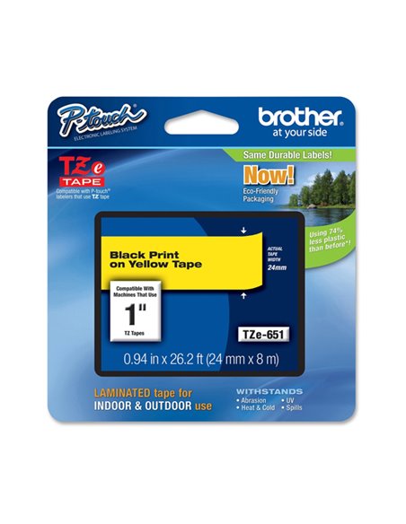 NASTRO NERATZE-651 SU FONDO GIALLO PT 9200PC PT 9200DX 24MM TZE-651 BROTHER ETICHETTE-NASTRI-TAMPONI PER ETICHETTATRICI E PRE...
