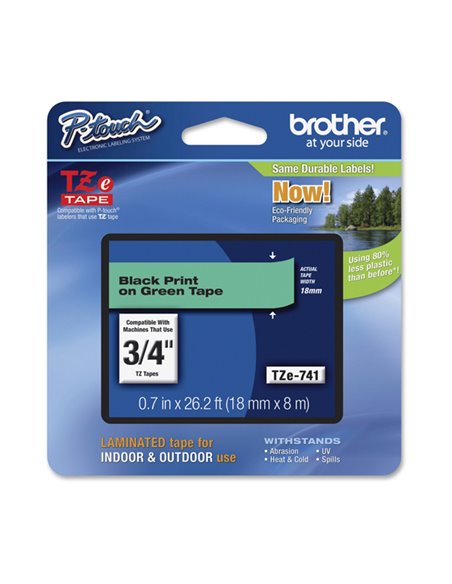 NASTRO BROTHER TZe741 18MMx8MT NERO/VERDE TZE-741 BROTHER ETICHETTE-NASTRI-TAMPONI PER ETICHETTATRICI E PREZZATRICI