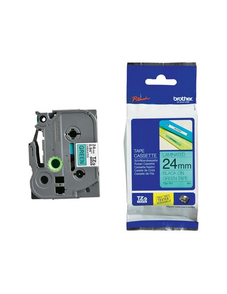 NASTRO NERA TZ-E751 SU FONDO VERDE 8mt 24MM TZE751 BROTHER ETICHETTE-NASTRI-TAMPONI PER ETICHETTATRICI E PREZZATRICI