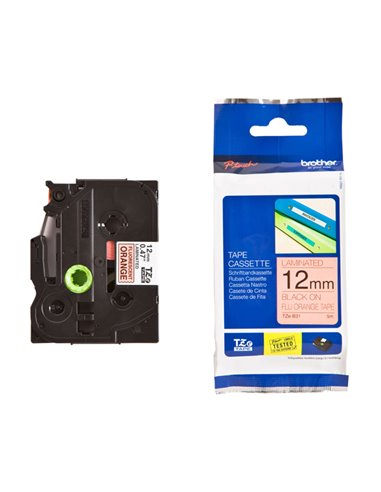 NASTRO LAM. FLUORESCENTE TZE-B31 12MMx5MT NERO/ARANCIO FLUO TZEB31 BROTHER ETICHETTE-NASTRI-TAMPONI PER ETICHETTATRICI E PREZ...