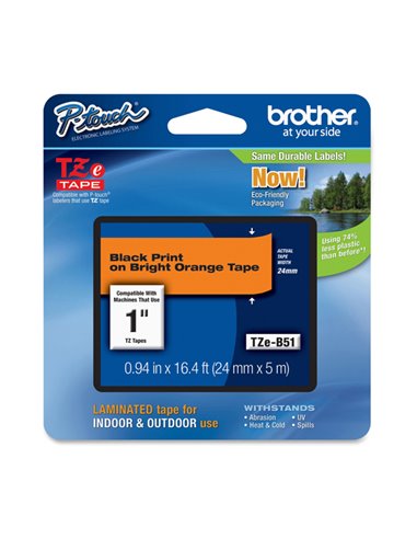 NASTRO BROTHER TZeB51 24MMx8MT NERO/ARANCIO FLUO TZ-EB51 BROTHER ETICHETTE-NASTRI-TAMPONI PER ETICHETTATRICI E PREZZATRICI