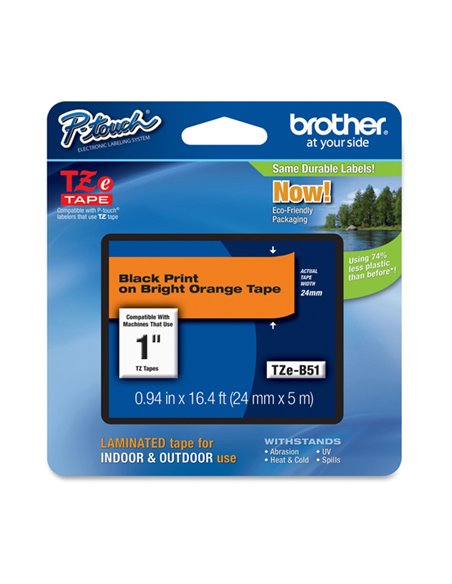 NASTRO BROTHER TZeB51 24MMx8MT NERO/ARANCIO FLUO TZ-EB51 BROTHER ETICHETTE-NASTRI-TAMPONI PER ETICHETTATRICI E PREZZATRICI