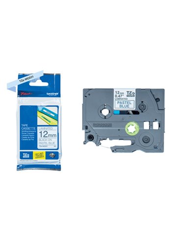Nastro Brother Laminato pastello da 12 mm scritta nera su fondo blu (4m) TZEMQ531 BROTHER ETICHETTE-NASTRI-TAMPONI PER ETICHE...