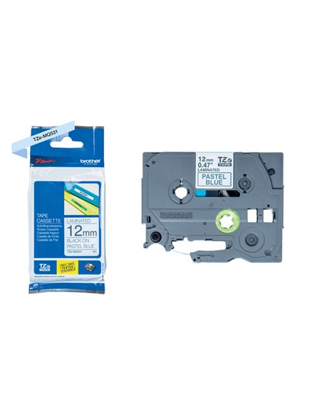 Nastro Brother Laminato pastello da 12 mm scritta nera su fondo blu (4m) TZEMQ531 BROTHER ETICHETTE-NASTRI-TAMPONI PER ETICHE...