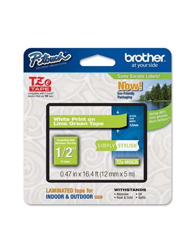 NASTRO BROTHER TZ-eMQG35 12MMX5MT BIANCO/VERDE ACIDO TZ-EMQG35 BROTHER ETICHETTE-NASTRI-TAMPONI PER ETICHETTATRICI E PREZZATRICI
