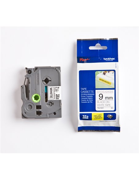 NASTRO BROTHER TZe-S221 9MMx8MT NERO/BIANCO ADESIVO RESISTENTE TZE-S221 BROTHER ETICHETTE-NASTRI-TAMPONI PER ETICHETTATRICI E...