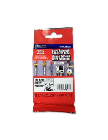 NASTRO BROTHER TZe S231 12MMx8MT NERO/BIANCO LAMINATO CON ADESIVO RESISTENTE TZE-S231 BROTHER ETICHETTE-NASTRI-TAMPONI PER ET...