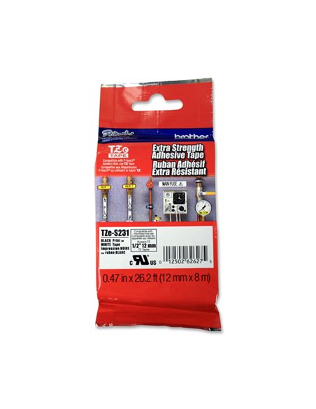 NASTRO BROTHER TZe S231 12MMx8MT NERO/BIANCO LAMINATO CON ADESIVO RESISTENTE TZE-S231 BROTHER ETICHETTE-NASTRI-TAMPONI PER ET...