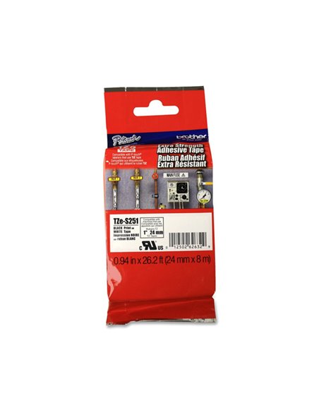 NASTRO LAM.CON ADESIVO RESIST.TZE-S251 24MMx8MT NERO/BIANCO TZES251 BROTHER ETICHETTE-NASTRI-TAMPONI PER ETICHETTATRICI E PRE...