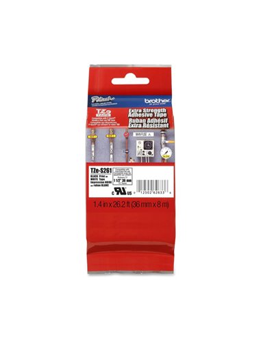 NASTRO LAM.CON ADESIVO RESIST.TZE-S261 36MMx8MT NERO/BIANCO TZES261 BROTHER ETICHETTE-NASTRI-TAMPONI PER ETICHETTATRICI E PRE...