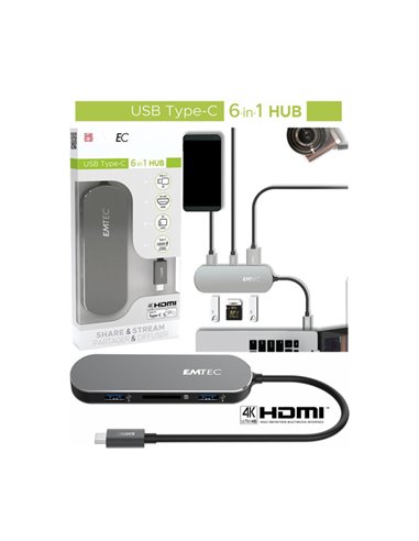 Emtec HUB 6-in-1 Multimedia Type-C T650C ECHUBT650C EMTEC HARD-DISK ESTERNI