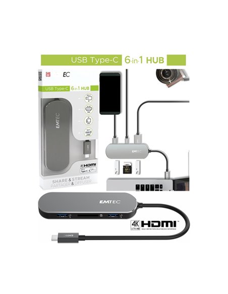Emtec HUB 6-in-1 Multimedia Type-C T650C ECHUBT650C EMTEC HARD-DISK ESTERNI