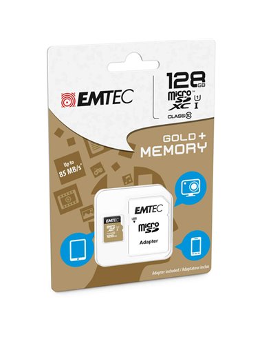 MICRO SDXC EMTEC 128GB CLASS 10 GOLD + CON ADATTATORE ECMSDM128GXC10GP EMTEC SCHEDE MEMORIA