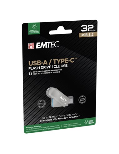 Emtec Memoria Dual USB3.2 to Type-C  D280 32GB ECMMD32GD283 EMTEC CHIAVETTE USB