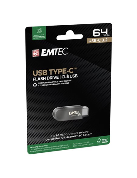 Emtec Memoria Type-C  C280 64GB ECMMD64GC283 EMTEC CHIAVETTE USB