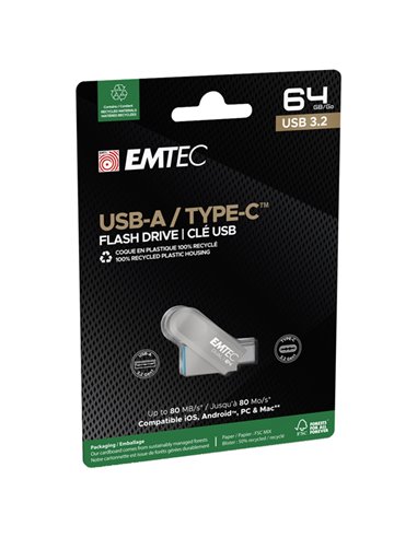 Emtec Memoria Dual USB3.2 to Type-C D280 64GB ECMMD64GD283 EMTEC CHIAVETTE USB