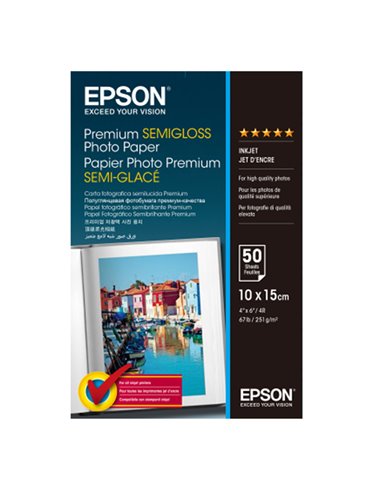 CARTA FOTOGRAFICA SEMILUCIDA PREMIUM 50fg 251gr 10x15cm (4x6") EPSON C13S041765 EPSON INKJET