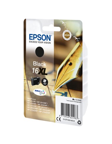 CARTUCCIA A PIGMENTI NERO EPSON DURABRITE ULTRA, SERIE 16XL/PENNA E CRUCIVERBA, C13T16314012 EPSON INKJET