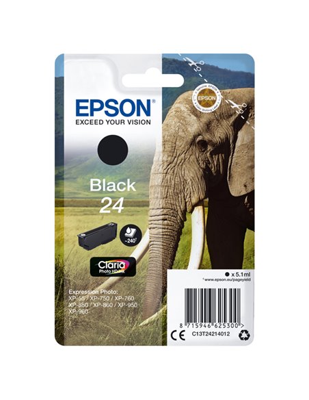 CARTUCCIA NERA CLARIA PHOTO HD SERIE 24 ELEFANTE C13T24214012 EPSON INKJET