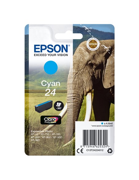 CARTUCCIA CIANO CLARIA PHOTO HD SERIE 24 ELEFANTE C13T24224012 EPSON INKJET
