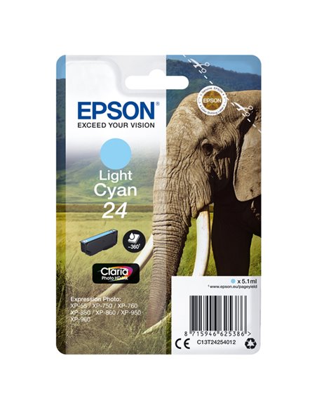 CARTUCCIA CIANO-CHIARO CLARIA PHOTO HD SERIE 24 ELEFANTE C13T24254012 EPSON INKJET