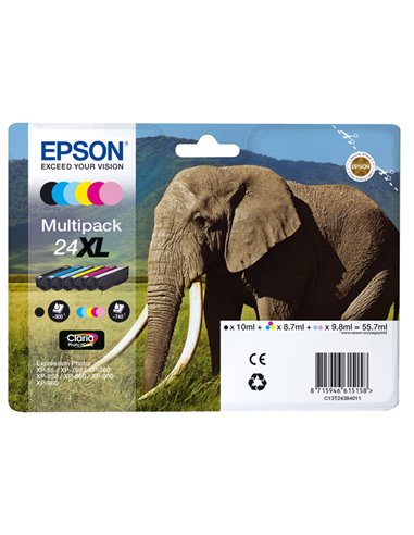 MULTIPACK 24XL N.6 CARTUCCE SERIE 24XL/ELEFANTE NERO CIANO MAGENTA GIALLO C13T24384011