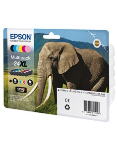MULTIPACK 24XL N.6 CARTUCCE SERIE 24XL/ELEFANTE NERO CIANO MAGENTA GIALLO C13T24384011 2