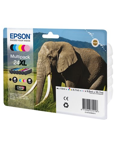 MULTIPACK 24XL N.6 CARTUCCE SERIE 24XL/ELEFANTE NERO CIANO MAGENTA GIALLO C13T24384011