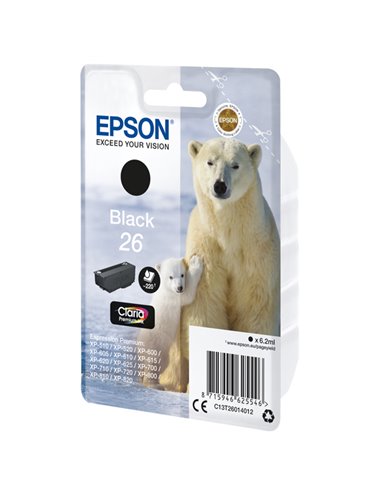 CARTUCCIA NERO EPSON CLARIA PREMIUM SERIE 26/ORSO POLARE IN BLISTER RS C13T26014012 EPSON INKJET